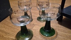 Vintage West German Schmitt Sohne Green Stem Beehive Glasses x 4