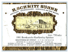 1970&rsquo;s-80&rsquo;s H. Schmitt Sohne Mosel-Saar-Ruwer German Wine Label Original S11E