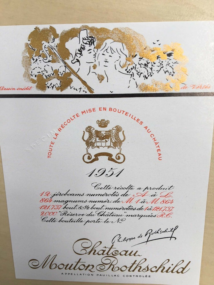 The 1951 Chateau Mouton Rothschild (Specimen) – Label By: Marcel Vertes