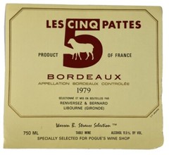 Vintage Wine Label French Specimen Les Cinq Pattes Bordeaux Wine Label Art Decor