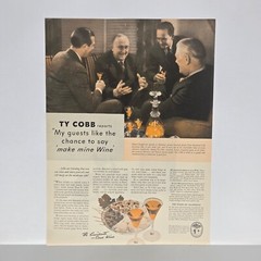 1940 Wine Advisory Board Vintage Ad California Growers Ty Cobb Baseball