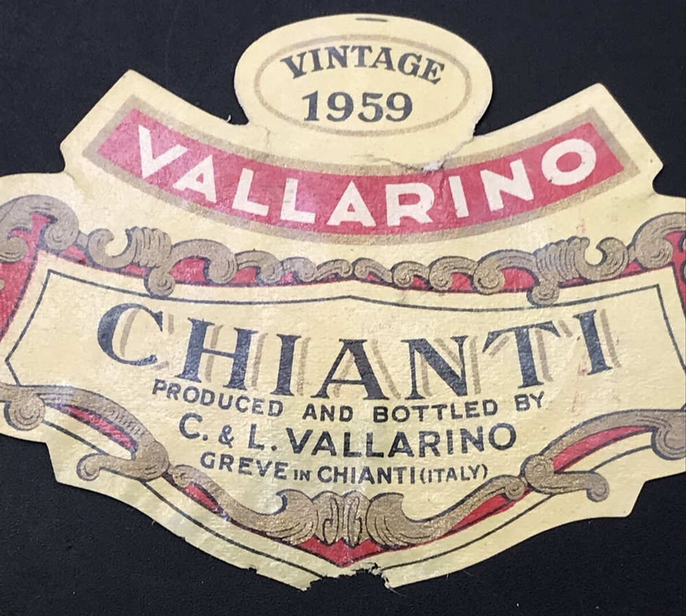 VTG Original 1959 Chianti Vallarino Wine Bottle Label 2×3 Italy