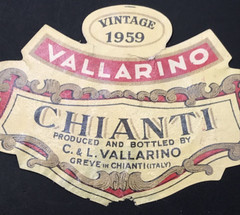 VTG Original 1959 Chianti Vallarino Wine Bottle Label 2×3 Italy