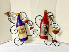 Vintage 3D Wine Metal Wall Art Pair Bar Decor Wine Bottle Glass and Corkscrew