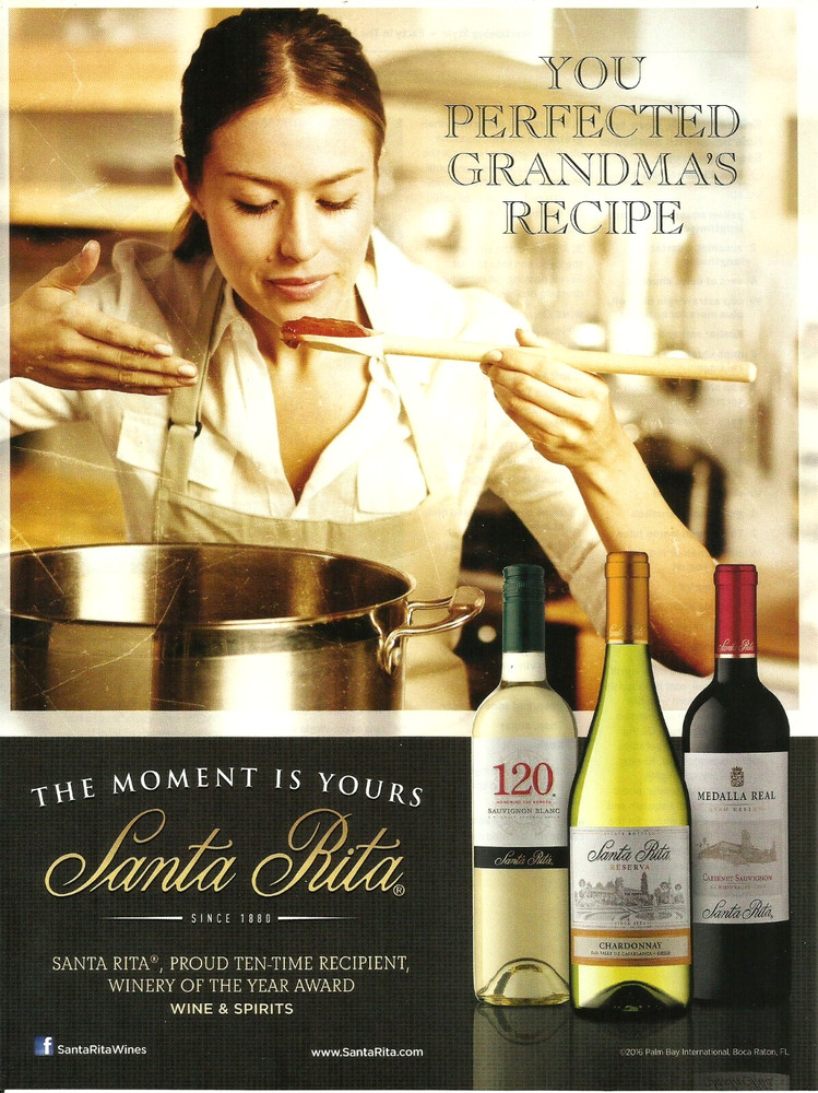 2016 Santa Rita Wine You Perfected Grandma&rsquo;s Recipe PRINT AD Advertisement