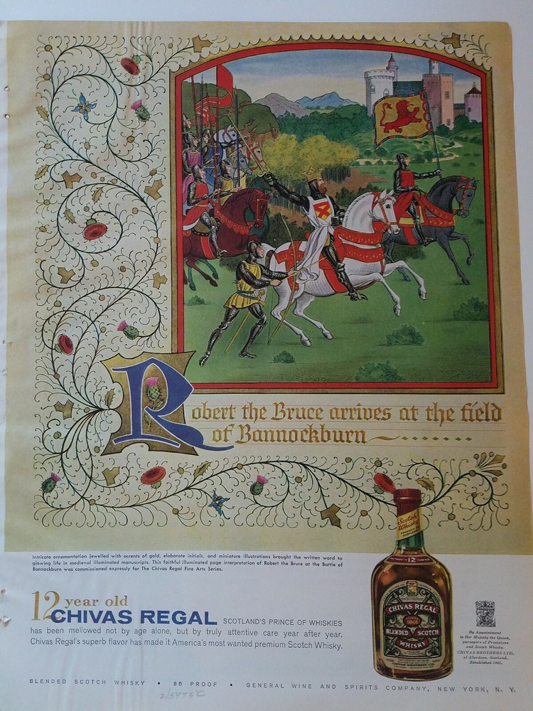 1959 Chivas Regal Scotch whisky Robert the Bruce at Bannockburn vintage ad