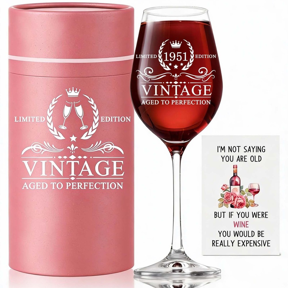 75th Birthday Gifts for Women, 1951 Vintage 18 oz Stemmed Wine Glass, Back in…
