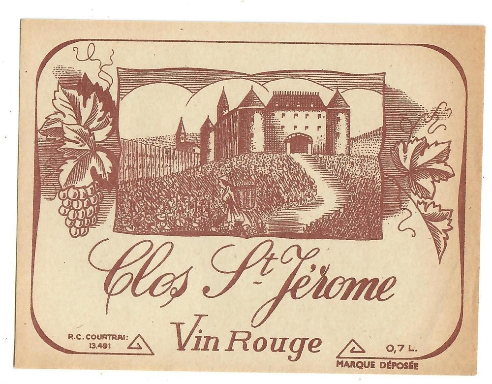 France Old Decorated Wine Label Clos St. Jerome Vin Rouge