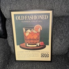 Vintage Old Fashioned Classic Cocktail Framed Art Sign Bar Decor Recipe Print