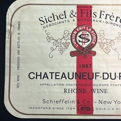 VINTAGE FRENCH Rhone WINE LABEL 1967 CHATEAUNEUF-DU-PAPE Schieffelin NY 1794 RED