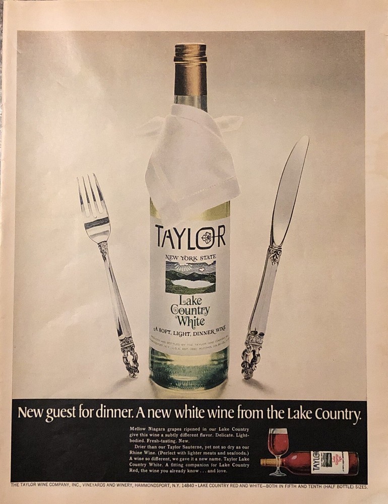 1968 Taylor Wine New York State Lake Country White VTG 60s PRINT AD Dinner Wine