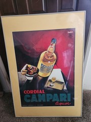 Campari Liquor Vintage Framed Advertising Print Poster Red Yellow Black Wine Art