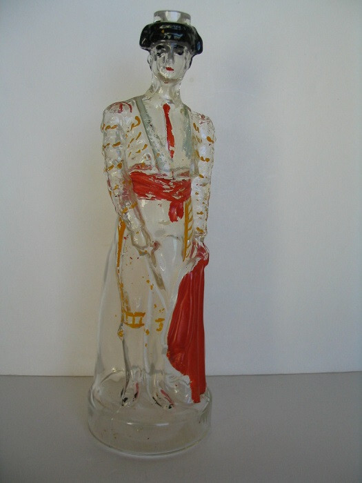 1955 GLASS MATADOR BOTTLE BULLFIGHTER DECANTER DALMAU HERMANOS TARRAGONA SPAIN