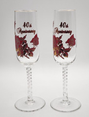 Vintage Banawe Canada 40th Anniversary Champagne/ Wine Glass Flute Rare Red Rose