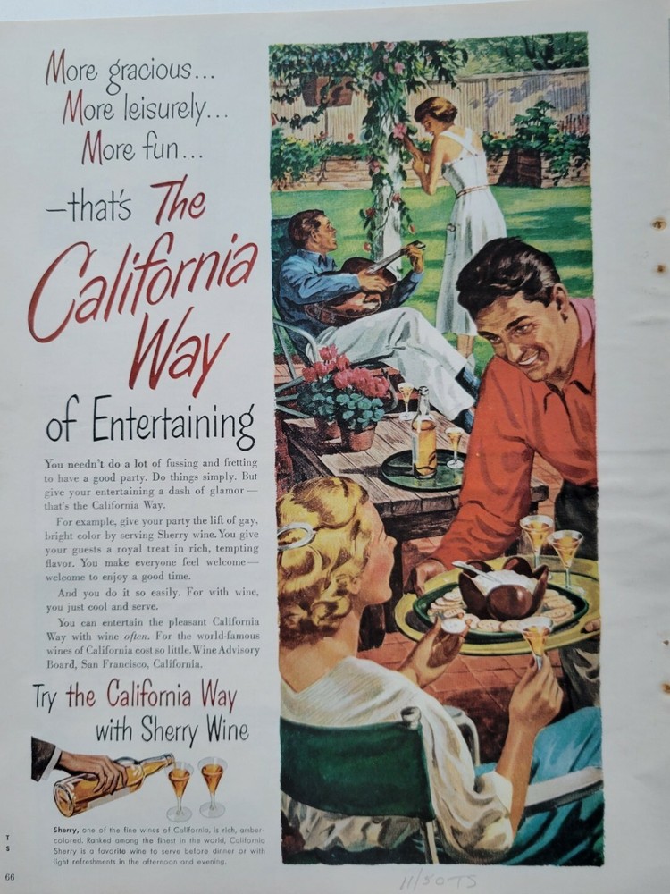 1950 California Way of entertaining with Sherry Wine vintage ad