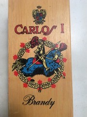 Carlos I Brandy Wooden Box Pedro Domecq Spain 12 1/4&Prime; x 4 3/8&Prime; x 3 3/4&Prime; Dreyfus