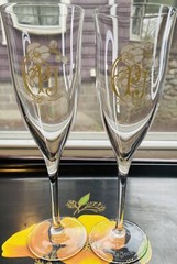 Art Nouveau Perrier Jouet Epoch PJ Champagne Flute France Tan Barware Floral-2