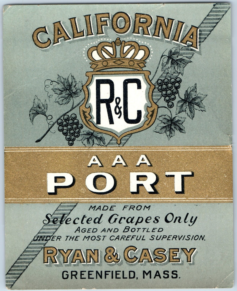 1930s-40s California R&C AAA Ryan & Casey Port Wine Bottle Label #DI