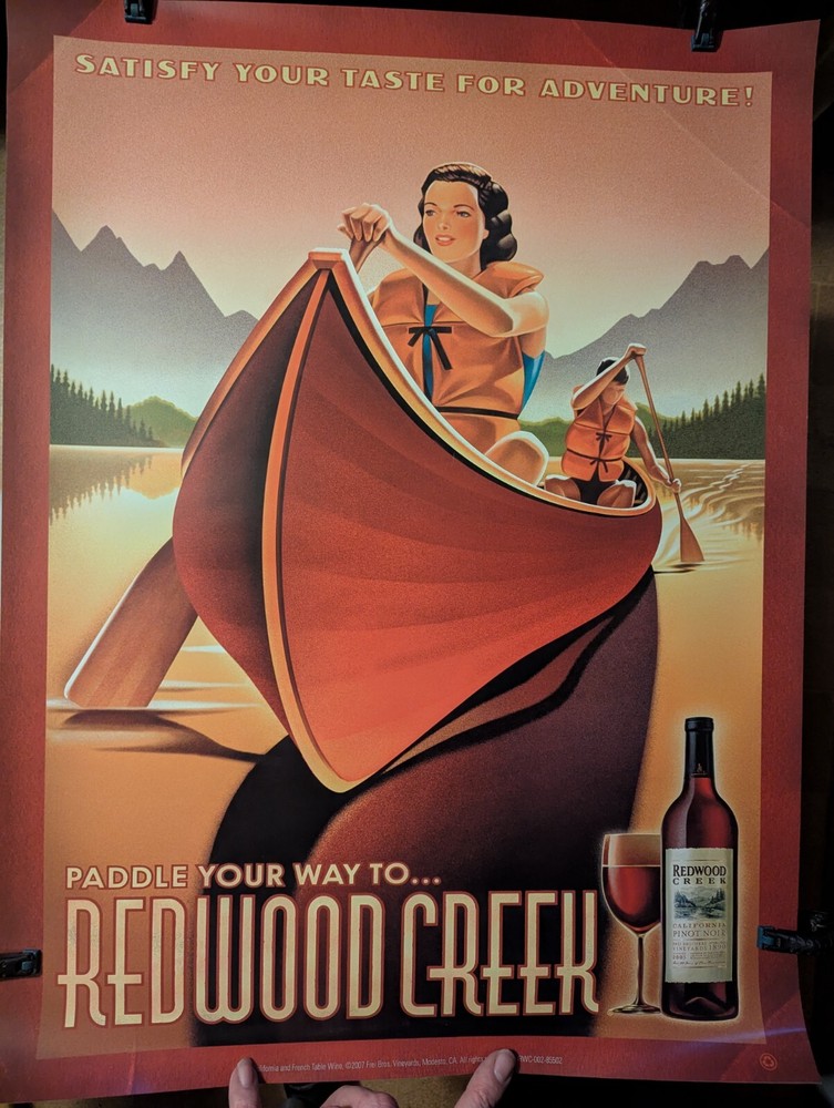 Rare Redwood Creek 18&Prime; x 24&Prime; Wine Art Advertising Poster Paddle Your Way