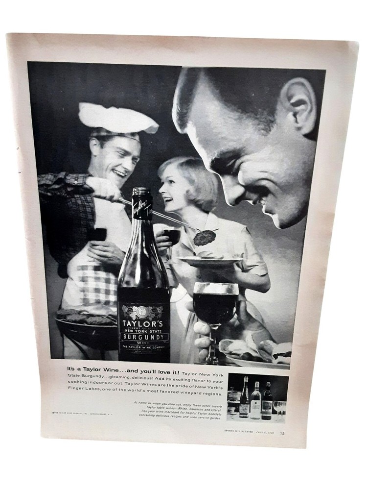 1960 Taylor New York State Burgundy Wine Vintage Print Ad Finger Lakes