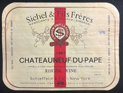VINTAGE FRENCH Rhone WINE LABEL 1967 CHATEAUNEUF-DU-PAPE Schieffelin NY 1794 RED
