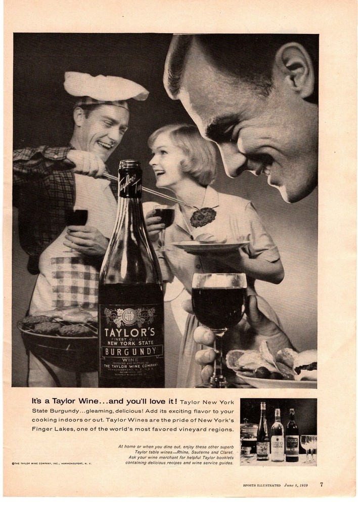 1959 Taylor&rsquo;s Burgundy Rhine Sauterne Claret Table Wine Hammondsport NY Print Ad