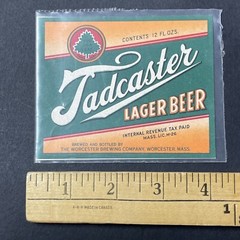 Vintage 1945 Tadcaster Lager Beer UNUSED Paper Label Worcester MASS Q2100