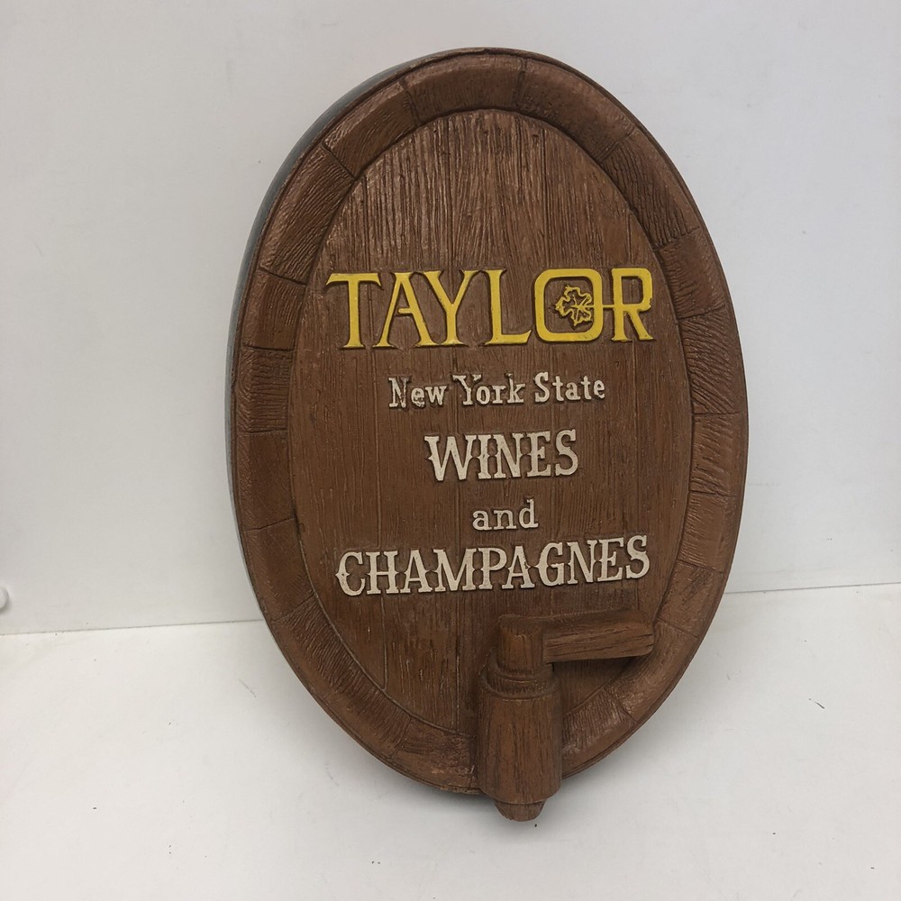 TAYLOR New York State Wines and Champagne 3D Barrel Bar Sign Hanging Vintage