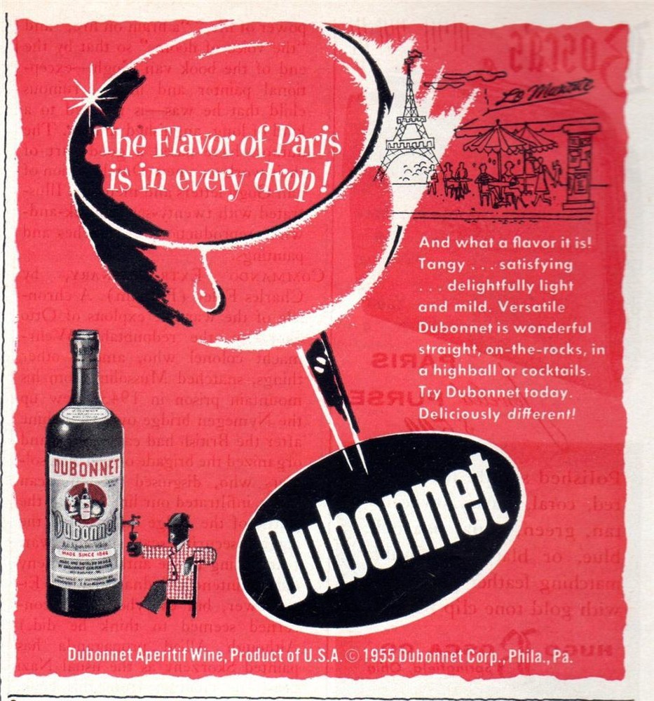 1955 Dubonnet Apertif Wine VIntage Bottle ART PRINT AD