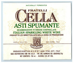 Vintage Fratelli Cella Asti Spumante White Wine Paper Bottle Label Original S82E