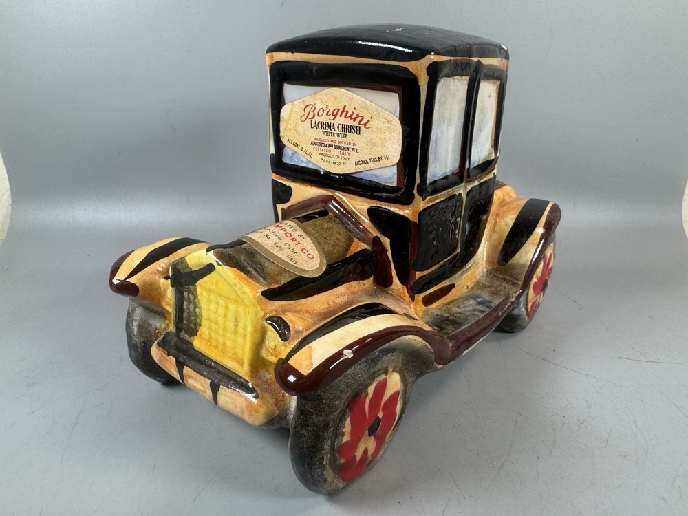Vintage 1969 Borghini Italy Ceramic Car Wine Bottle Unopened Full Decanter