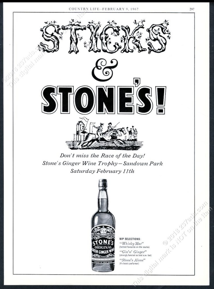 1967 Stone&rsquo;s Original Green Ginger Wine bottle art vintage print ad