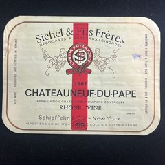 VINTAGE FRENCH Rhone WINE LABEL 1967 CHATEAUNEUF-DU-PAPE Schieffelin NY 1794 RED