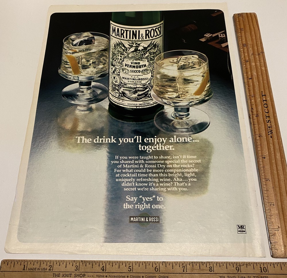 Vintage Print Ad Martini and Rossi Wine Vermouth on the Rocks 1970s Ephemera