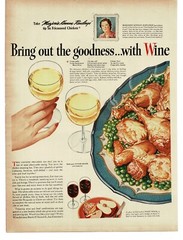 1945 CA Wine Advisory Board White Wine Chicken Fricassee recipe Vintage Print Ad