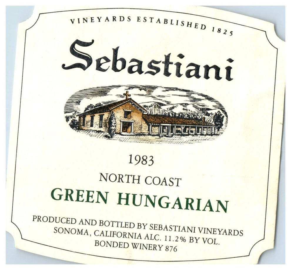 1970&rsquo;s-80&rsquo;s Sebatiani North Coast Green Hungarian Wine Label Original S51E