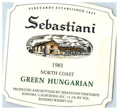 1970&rsquo;s-80&rsquo;s Sebatiani North Coast Green Hungarian Wine Label Original S51E