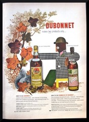 1943 Dubonnet Original Vintage PRINT AD Wine and Vermouth Fall Foliage Motif