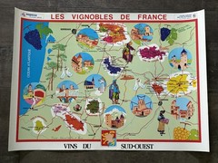 Vintage French Wine Poster Sud-Ouest France Vineyards SOPEXA 1970s Map