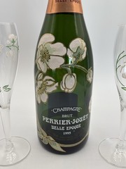 Vintage 1995 Perrier Jouet 1.5L Empty Champagne Bottle With 2 Matching Glasses
