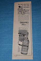 Vintage 1952 Taylor&rsquo;s New York State Wines Vermouth Print Ad.