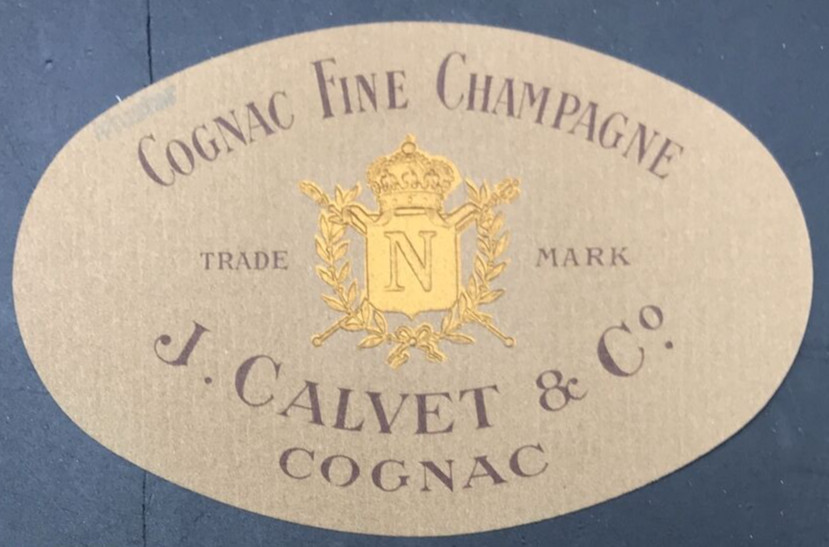 VTG J Calvet & Co Cognac Fine Champagne Liquor Bottle Label Embossed 4.25×2.75