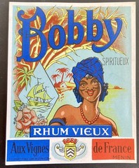 BOBBY SPIRITUEUX RHUM VIEUX Aux Vignes de FRANCE 1920&rsquo;s Paper Bottle Label