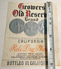 Vintage Growers Old Reserve Pale Dry Wine Label California Cutler CA 1940s