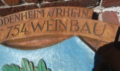 VINTAGE BODENHEIM A/RHEIN GERMANY, LARGE HEAVILY CARVED WOOD CITY SEAL SIGN.