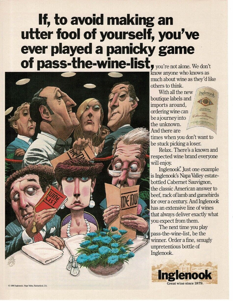1986 INGLENOOK Wines funny art by Anderson Vintage Print Ad