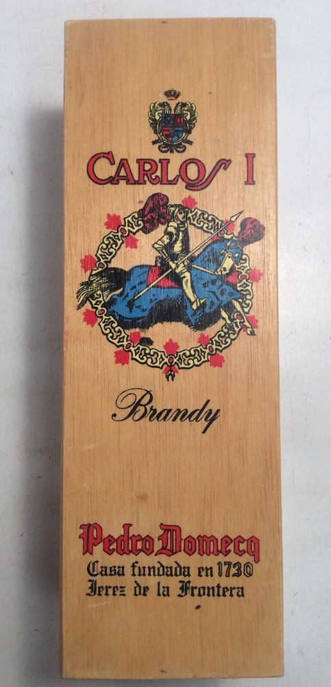 Carlos I Brandy Wooden Box Pedro Domecq Spain 12 1/4&Prime; x 4 3/8&Prime; x 3 3/4&Prime; Dreyfus