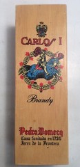 Carlos I Brandy Wooden Box Pedro Domecq Spain 12 1/4&Prime; x 4 3/8&Prime; x 3 3/4&Prime; Dreyfus