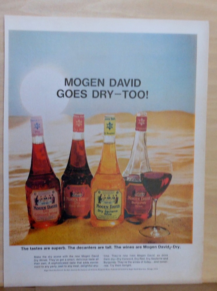 1966 magazine ad for Mogen David Wine – Dry Concord, Sauterne, Red wines