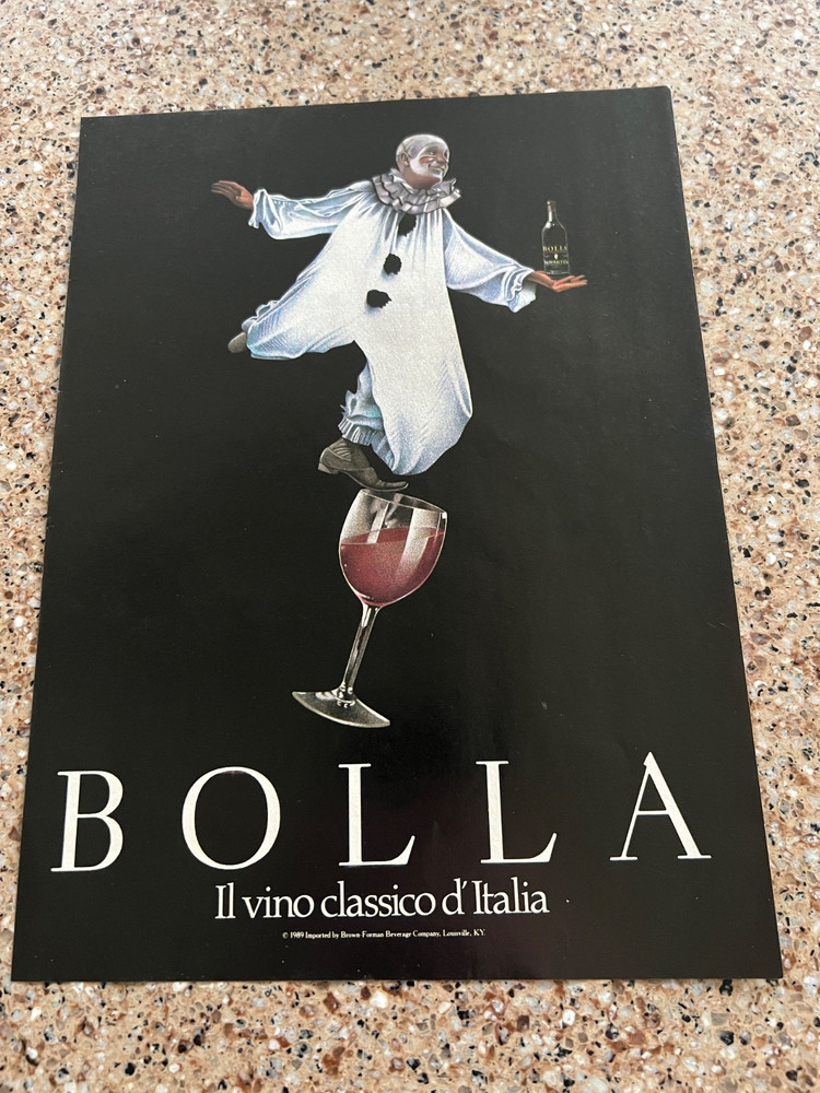 1989 VINTAGE 8X11 PRINT Ad FOR BOLLA Il vino classico d&rsquo;Italia WINE CLOWN/GLASS